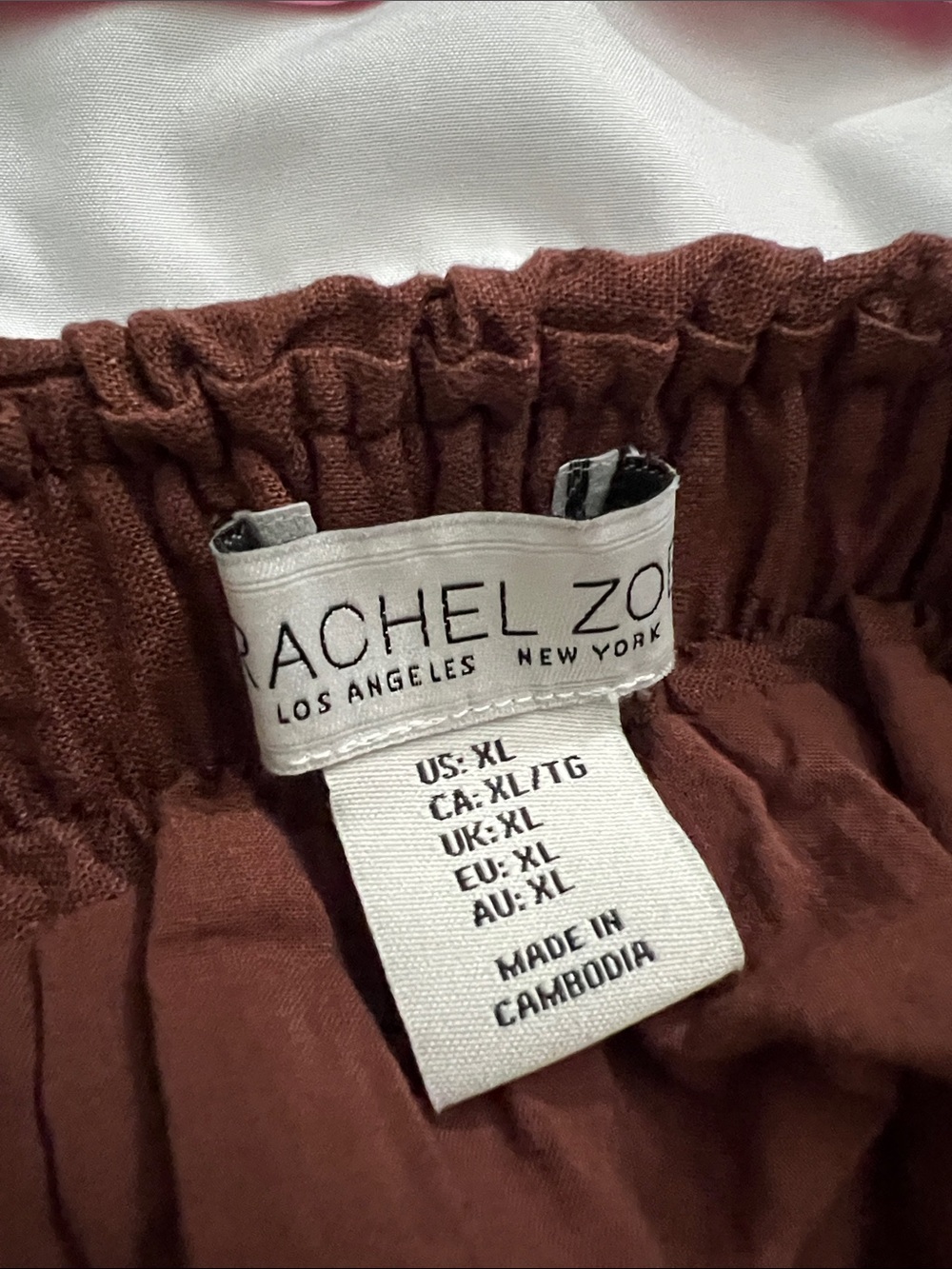 Rachel Zoe Linen Blend Midi Skirt XL Rust Brown Elastic Waist Lined - Picture 10 of 12